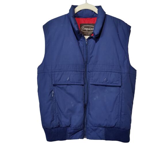 Vintage 70s 80s Esquire Men's Sz M Blue Red Down Puffer Insulated Trucker Vest - Picture 1 of 8